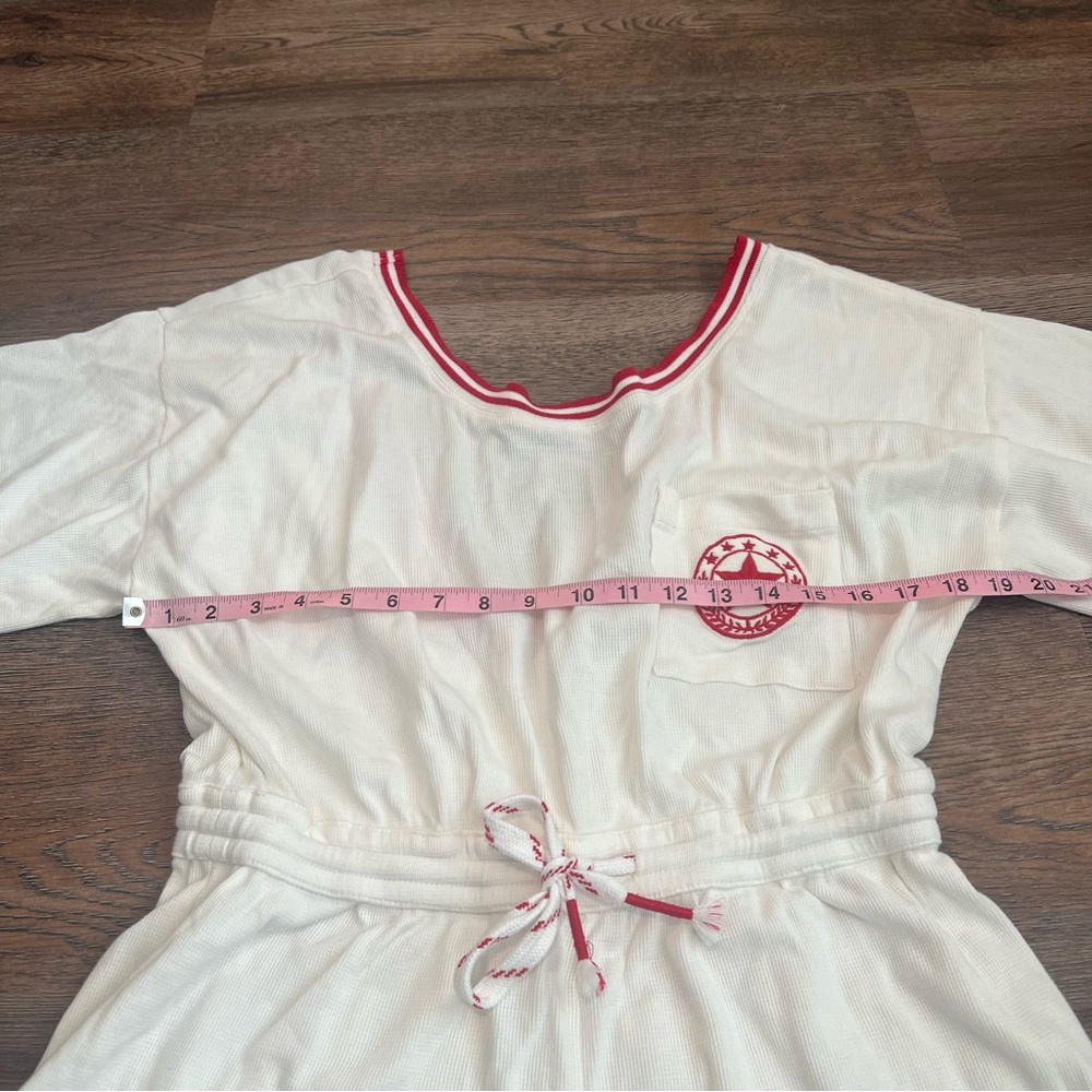 Anthropologie Waffle Knit Romper Size Medium Ivory Red Trim Lounge Casual Cozy - Picture 9 of 10